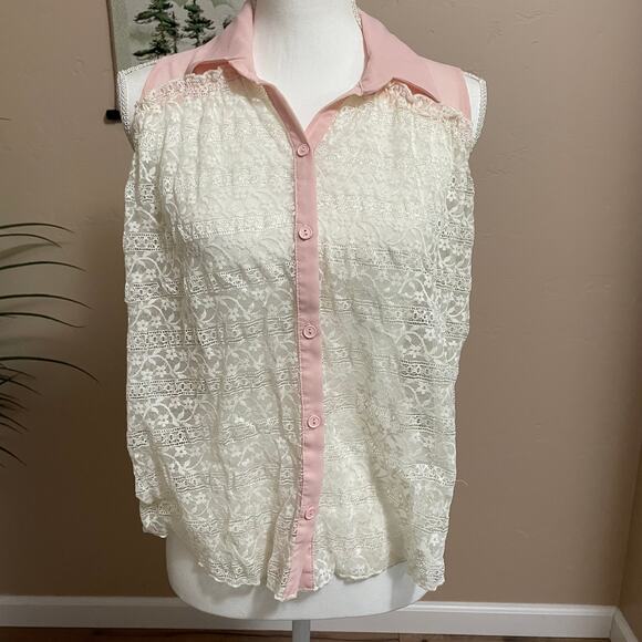 Vintage Nella Fantasia Sheer Lace Top Womens Medium Sleeveless - Picture 1 of 8